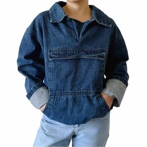 Vintage The J. Peterman Company Denim Anorak Pullover Jacket Barn Chore Jacket